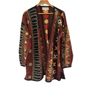 Vtg Peruvian Connection Tribal Fiber Open Cardigan Women L Southwest Art to Wear